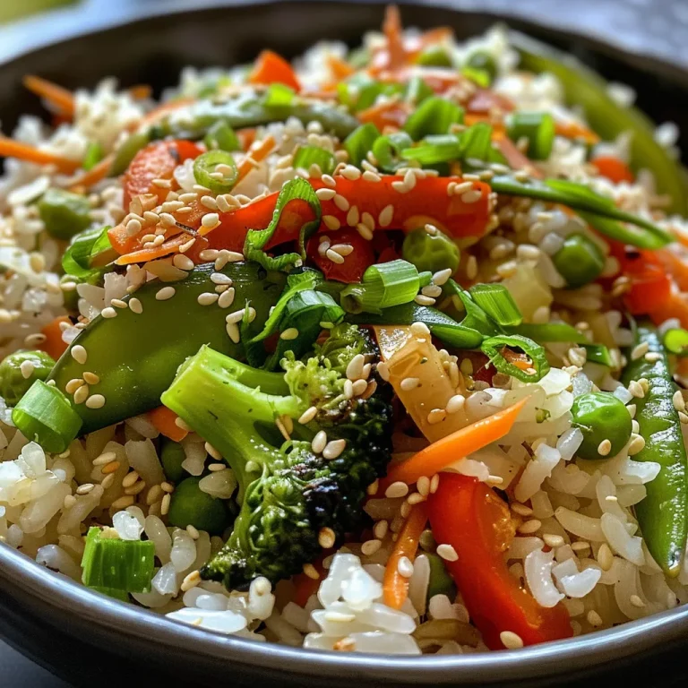 Whip Up This 15-Minute Veggie Stir-Fry Rice That Dances with Flavor! Close-up view of a colorful veggie stir-fry rice dish featuring bell peppers, carrots, and broccoli.