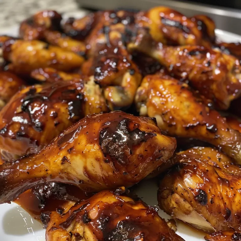 Close-up view of juicy BBQ chicken pieces glazed in sauce.