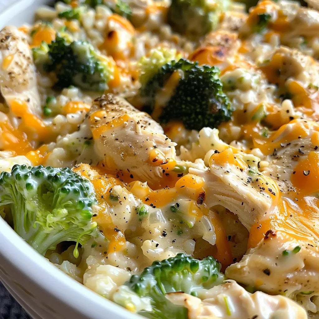 Juicy chicken and broccoli mixed with rice and cheese.