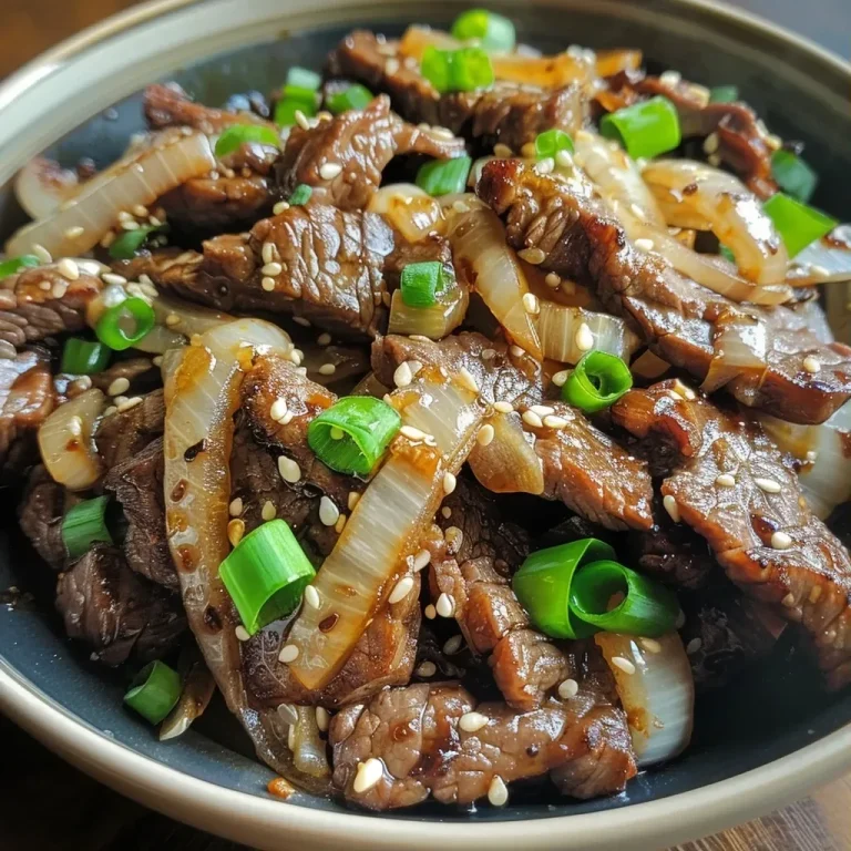 Sizzle Your Way to Flavor: The Ultimate Chinese Beef and Onion Stir-Fry Experience! Close-up of a colorful stir-fry dish featuring sliced beef and onions.