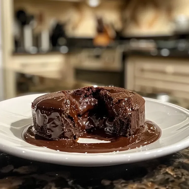 Indulge in Decadence: Divine Chocolate Lava Cakes That Melt Hearts! Close-up of a chocolate lava cake, with molten chocolate oozing from the center.