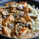 Creamy Mushroom and Chicken Keto Protein Bowl garnished with herbs.