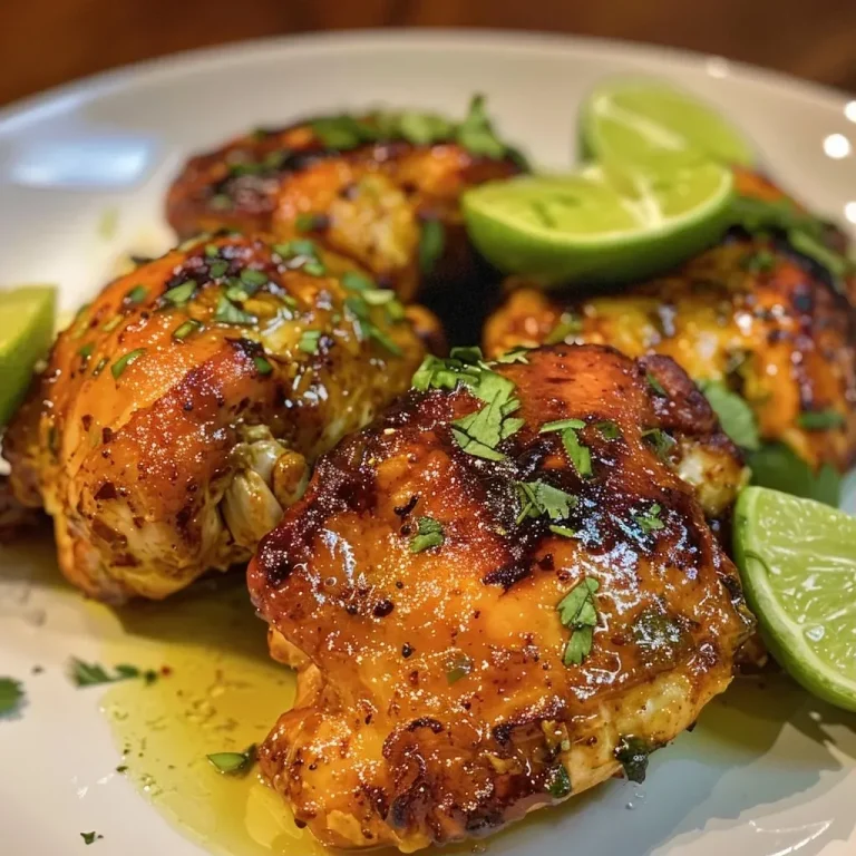 Close-up of juicy Crockpot Chili Lime Chicken garnished with lime wedges.