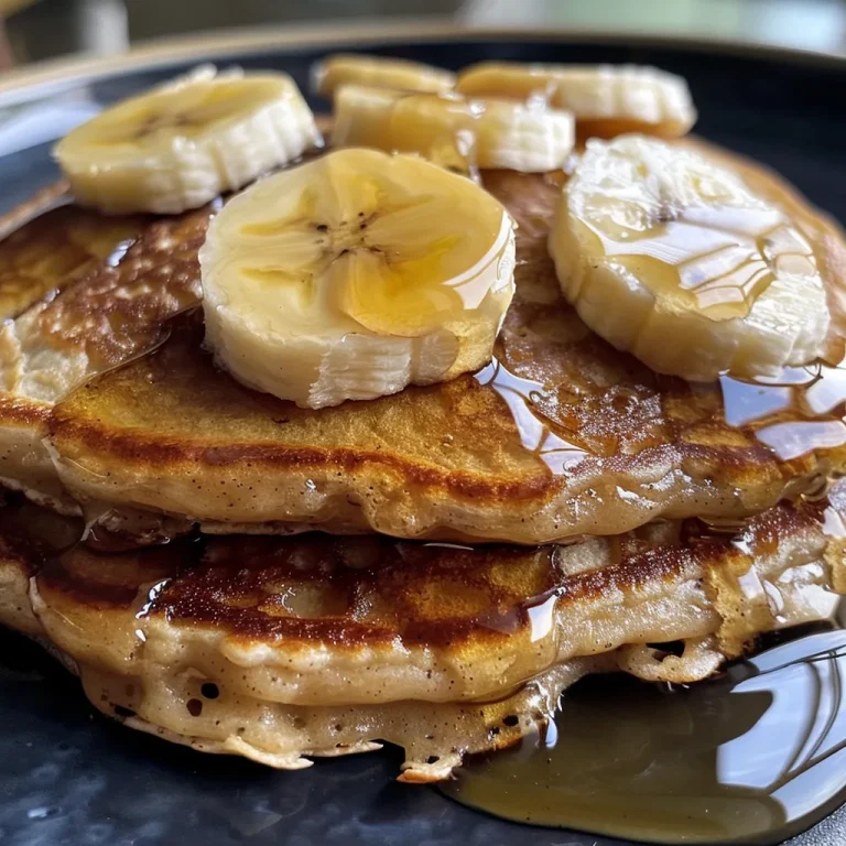 Banana Oat Pancakes: Your New Quick Breakfast Delight! Close-up view of golden-brown banana oat pancakes stacked on a plate.