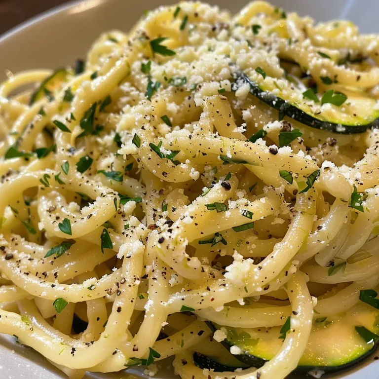A close-up view of garlic butter noodles garnished with vegetables.