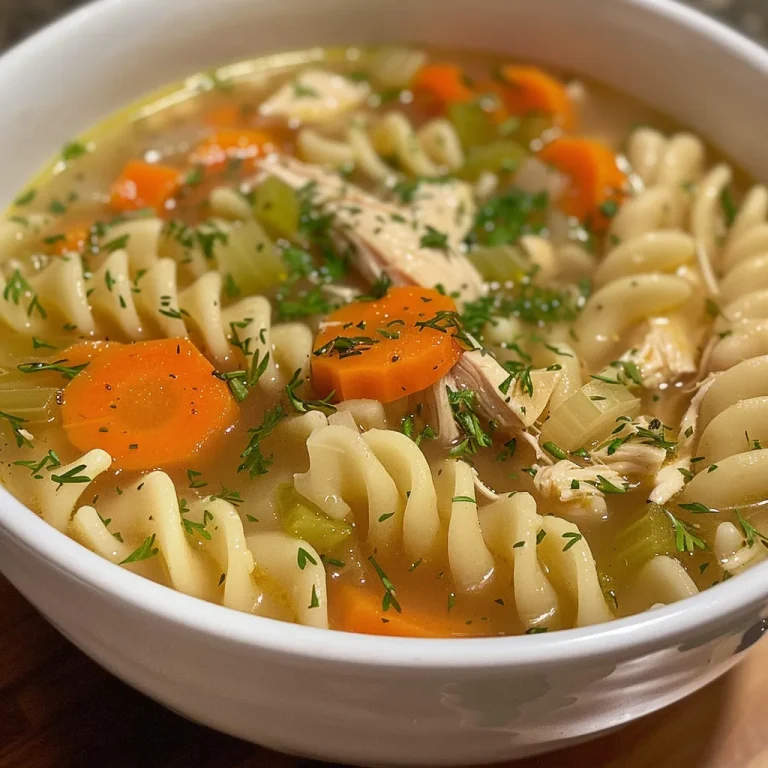 Wholesome and Heartwarming: The Ultimate Gluten-Free Chicken Noodle Soup Close-up of a bowl of gluten-free chicken noodle soup with vegetables.