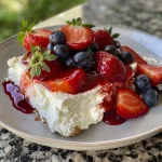 Close-up view of a high protein no-bake dessert with strawberries.