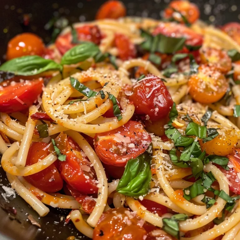Savor the Symphony: One Pan Triple Tomato Basil Pasta That Dances on Your Taste Buds! Close-up of a vibrant bowl of One Pan Triple Tomato Basil Pasta with fresh basil and cherry tomatoes.