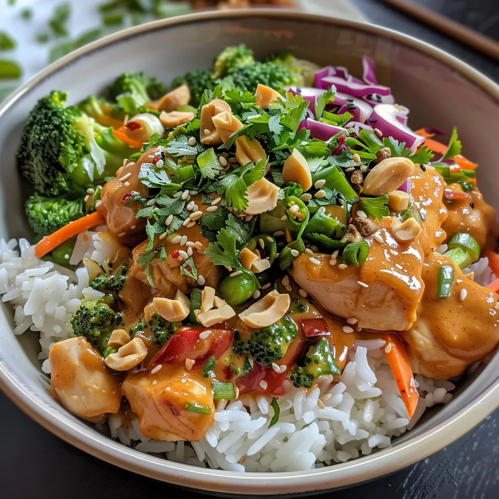 Juicy Peanut Satay Chicken Stir Fry showcasing sliced chicken and vibrant stir-fried vegetables.