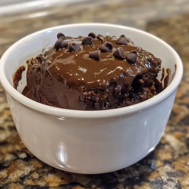Indulge in a Guilt-Free Chocolate Lava Mug Cake in Just Minutes! Close-up view of a gooey chocolate lava mug cake with a melted chocolate center.