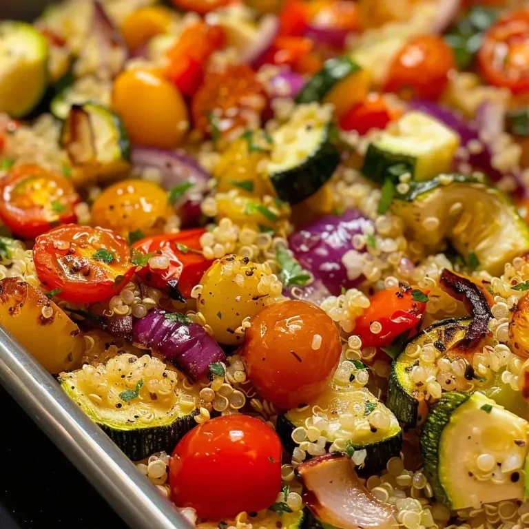 Vibrant Quinoa Bowl: Roasted Veggies That Dance on Your Plate! Close-up view of a bowl of quinoa mixed with colorful roasted vegetables, highlighting the textures.