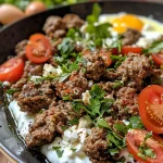 Juicy ground beef topped with a dollop of creamy Greek yogurt.