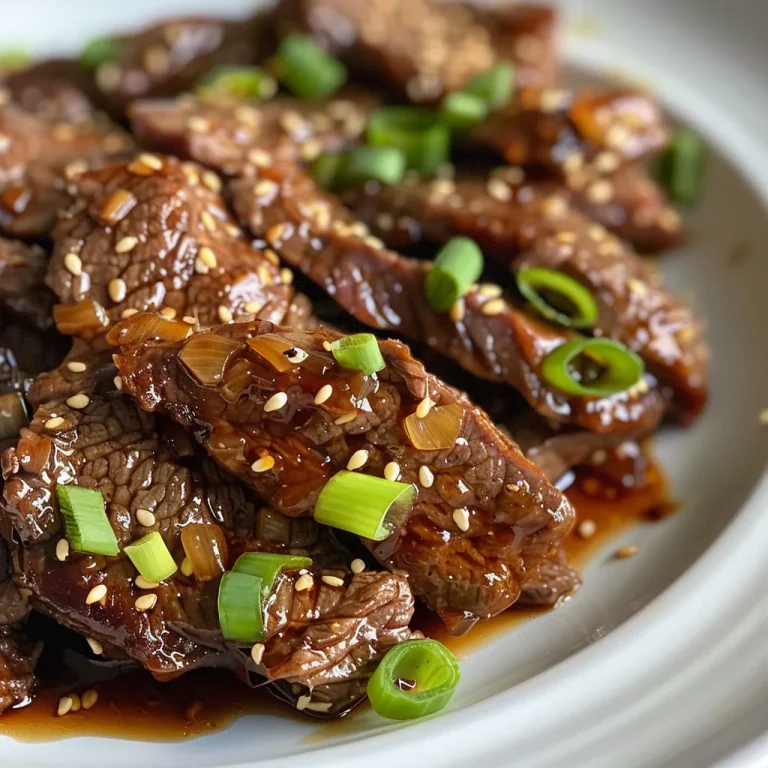 Sizzle Up Your Dinner: Sticky Sesame Glazed Beef That Dances with Flavor! Close-up view of sticky sesame glazed beef with sesame seeds and green onions.
