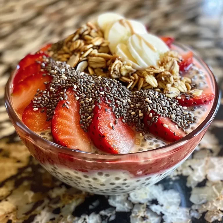 Deliciously Creamy Strawberry Chia Pudding: A Fun Twist on a Classic Treat! Close-up view of creamy strawberry chia pudding layered with fresh strawberries and nuts.