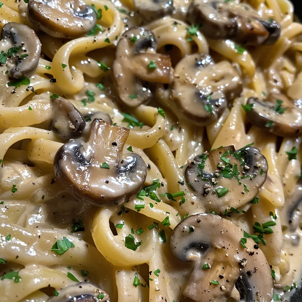 A mouthwatering bowl of vegan creamy mushroom pasta with a rich cashew sauce.