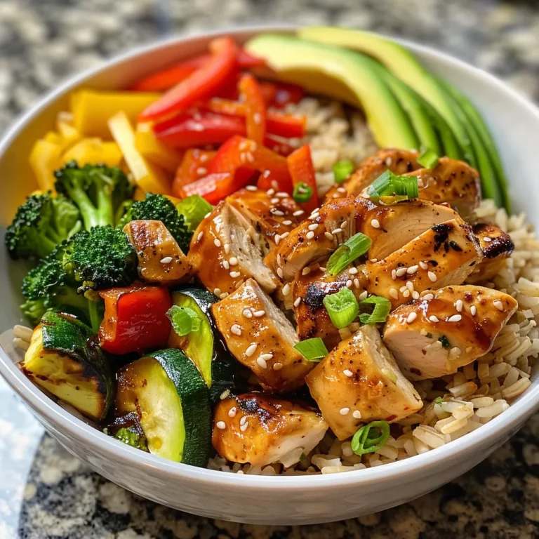 Close-up view of a colorful Veggie Rice Bowl with fresh vegetables and sliced avocado.