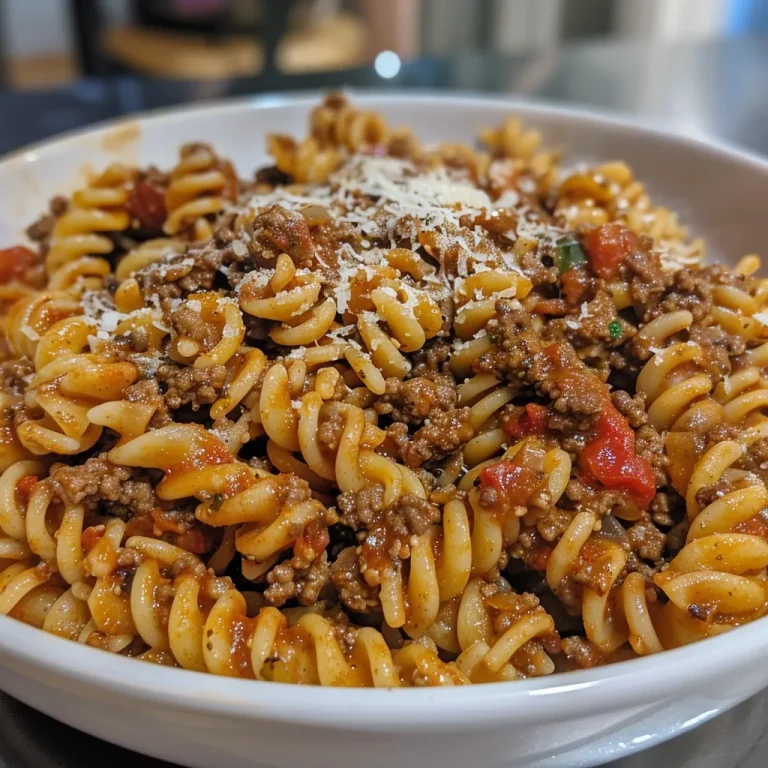 Close-up of creamy beef pasta featuring high-protein ingredients and garnished with fresh herbs.