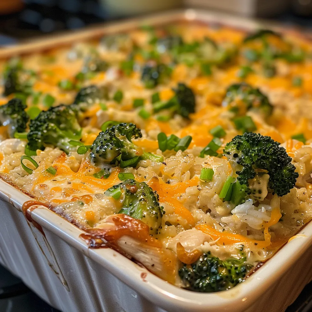 Juicy slice of healthy chicken and broccoli casserole displayed on a plate.