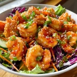 ['A vibrant close-up of Bang Bang Shrimp Salad featuring crispy shrimp and colorful vegetables.', 'Side view of a fresh Bang Bang Shrimp Salad, showcasing shrimp, mixed greens, and rich dressing.', 'Close-up of a tantalizing Bang Bang Shrimp Salad topped with sesame seeds and green onions.', 'Detailed shot of a delicious Bang Bang Shrimp Salad with shrimp, lettuce, and sliced vegetables.']