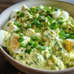 ['Close-up of creamy avocado egg salad in a bowl, garnished with green onions and parsley.', 'Side view of a creamy avocado egg salad with chunks of avocado and eggs, served in a white dish.', 'Textured close-up of a thick avocado egg salad featuring cottage cheese and fresh herbs.', 'Delicious green avocado egg salad mixed with chopped eggs and cottage cheese, seen from the side.']