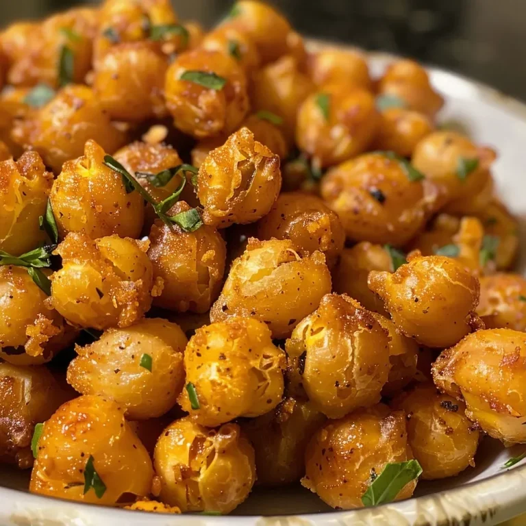 ['Close-up of crispy air-fried chickpeas in a bowl, golden brown and crunchy.', 'A side view of perfectly roasted chickpeas, showing their crispy texture and rich color.', 'Delicious looking air-fried chickpeas with a sprinkle of spices, displayed neatly.', 'Bowl filled with golden, crispy chickpeas, highlighting their appetizing appearance.']