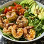 ['Close-up view of a colorful shrimp salad featuring lime and ginger elements.', 'Side view of a vibrant Ginger Lime Shrimp Salad with fresh ingredients.', 'Juicy shrimp salad displayed with avocado, tomatoes, and greens.', 'Detailed shot of a Ginger Lime Shrimp Salad showcasing shrimp and vegetables.']
