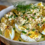 ['Close-up view of a healthy egg salad in a bowl with fresh herbs.', 'Side view of a creamy egg salad featuring chopped hard-boiled eggs and green onions.', 'Delicious egg salad made with Greek yogurt, garnished with dill and chives.', 'Close-up shot of a colorful egg salad, highlighting its creamy texture and fresh ingredients.']