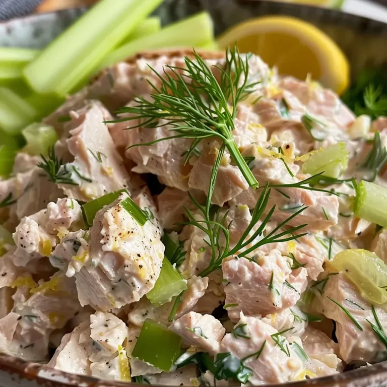 ['Close-up of a bowl of Lemon-Dill Tuna Salad garnished with fresh dill.', 'Side view of a creamy Lemon-Dill Tuna Salad with celery and shallots.', 'Juicy Lemon-Dill Tuna Salad served with whole-wheat bread and lettuce.', 'Bright and colorful Lemon-Dill Tuna Salad with a lemon wedge and dill sprig.']