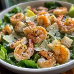 ['A close-up of a vibrant Low Calorie Shrimp Caesar Salad featuring shrimp, lettuce, and croutons.', 'Juicy shrimp atop a bed of chopped romaine lettuce with parmesan and creamy dressing in a fresh salad.', 'A side view of a colorful Caesar salad with shrimp, croutons, and a sprinkle of parmesan cheese.', 'An appetizing bowl of Low Calorie Shrimp Caesar Salad showcasing fresh ingredients and a healthy dressing.']