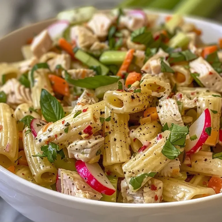 ['Close-up of a vibrant Turkey Pasta Salad with colorful ingredients.', 'Side view of a delicious Turkey Pasta Salad filled with fresh vegetables.', 'Juicy Turkey Pasta Salad featuring pasta, turkey, and herbs in a bowl.', 'Detailed image of Turkey Pasta Salad highlighting its fresh ingredients.']