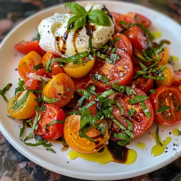 ['Close-up view of a vibrant tomato and burrata salad featuring fresh ingredients.', 'A side view of a colorful tomato and burrata salad with drizzled olive oil and balsamic glaze.', 'Juicy heirloom tomatoes and creamy burrata cheese garnished with basil in a salad bowl.', 'A mouthwatering salad showcasing ripe tomatoes and a ball of burrata cheese on a plate.']