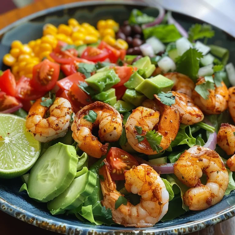 ['A vibrant shrimp taco salad with fresh greens, shrimp, and colorful vegetables.', 'Close-up view of a shrimp taco salad showcasing shrimp, avocado, and mixed vegetables.', 'Juicy shrimp taco salad filled with greens, black beans, and a variety of toppings.', 'A side view of a shrimp taco salad featuring shrimp, corn, and cheese on a bed of lettuce.']