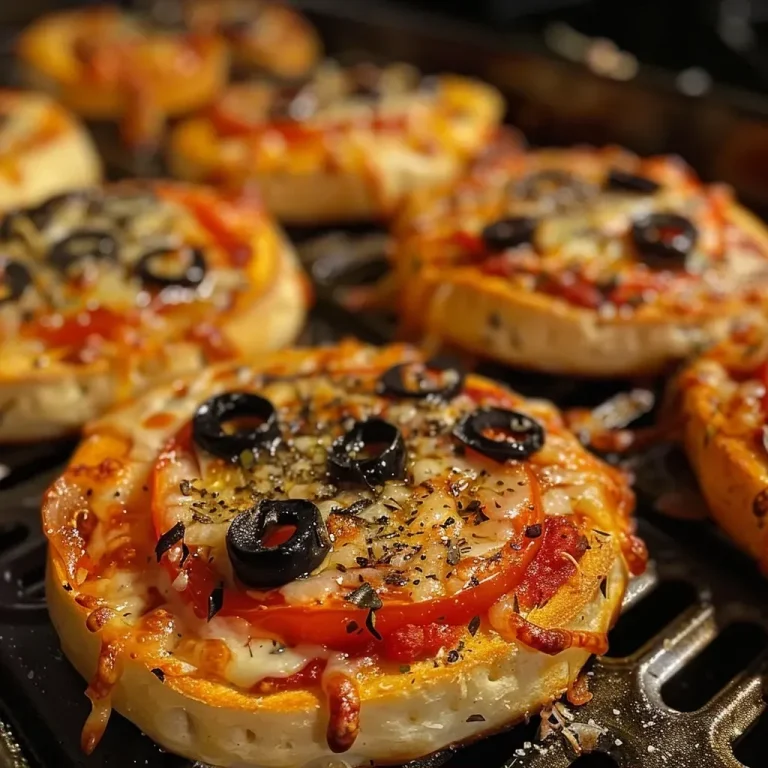 ['Close-up side view of Air Fryer Mummy Pizzas with melted cheese and olives.', 'Juicy Air Fryer Mummy Pizzas featuring string cheese and diced olives.', 'A plate of Air Fryer Mummy Pizzas, showcasing the crispy edges and toppings.', 'Delicious Air Fryer Mummy Pizzas arranged neatly, highlighting the tomato sauce and cheese.']