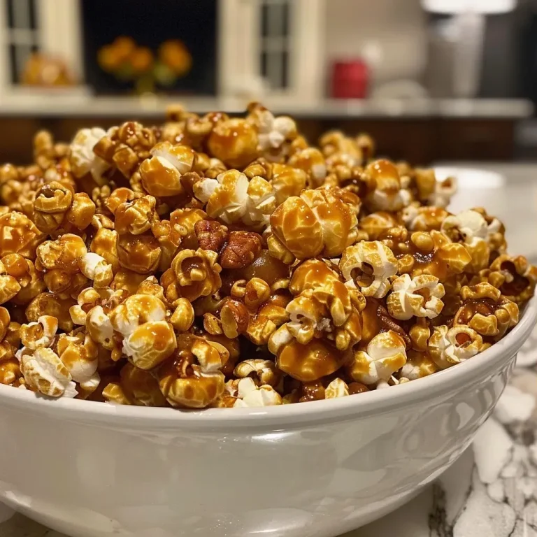 ['Close-up view of caramel-coated popcorn sprinkled with cinnamon and nuts.', 'Side view of delectable apple cider caramel popcorn in a bowl, glistening with caramel.', 'Juicy popcorn coated in golden caramel, with hints of apple cider and a sprinkle of cinnamon.', 'Appetizing caramel popcorn with a rich apple cider flavor, featuring a smooth texture and nut garnish.']