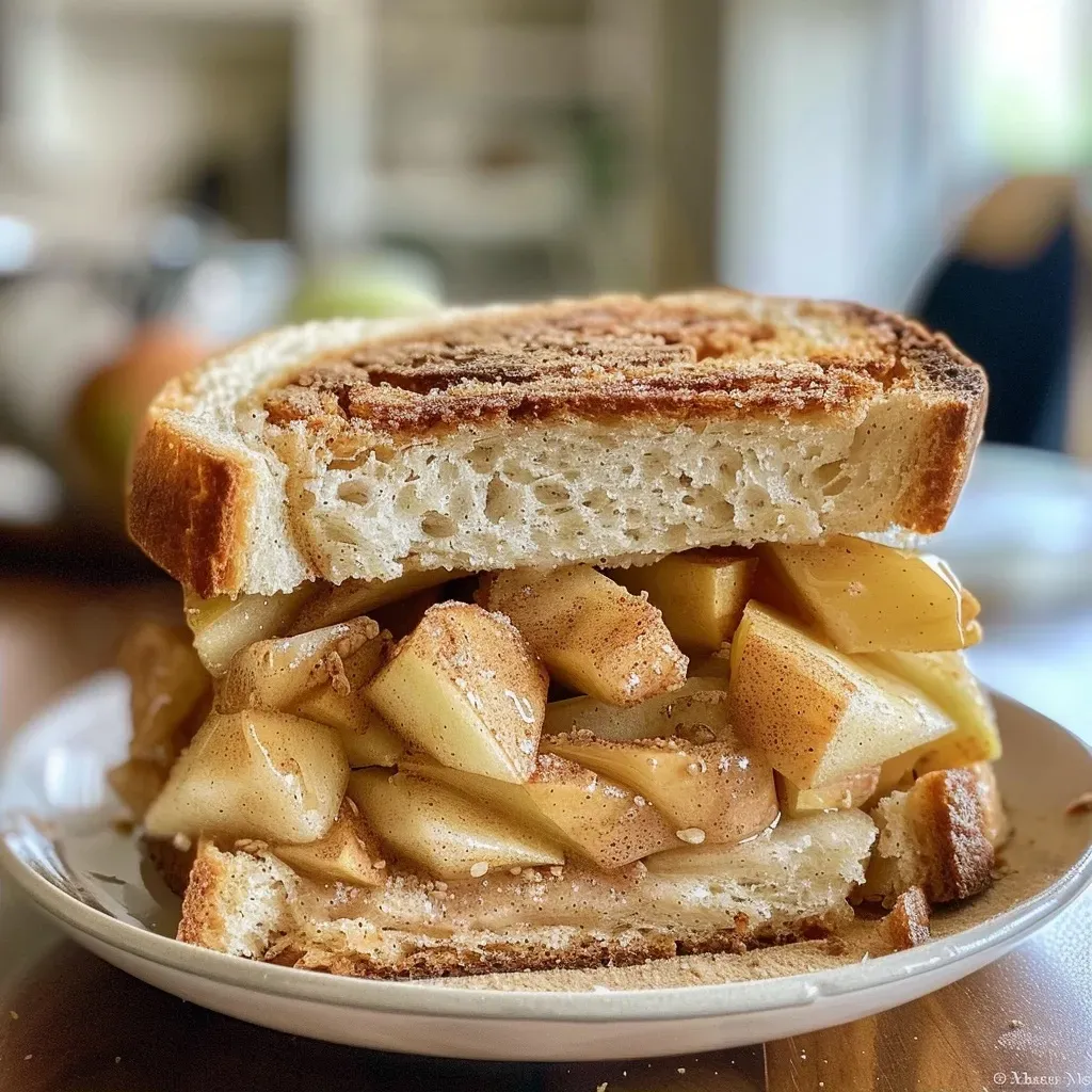 ['Close-up side view of apple cinnamon sourdough bread highlighting its crust and apple chunks.', 'Juicy apple cinnamon sourdough bread with a golden crust and visible apple pieces on the side.', 'Detailed side shot of freshly baked apple cinnamon sourdough bread showing texture and ingredients.', 'Close-up image of apple cinnamon sourdough loaf showcasing its soft interior and brown sugar crust.']