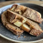 ['Close-up of a freshly baked apple cinnamon sourdough loaf with a golden crust.', 'Side view of a juicy apple cinnamon sourdough bread displaying its rustic texture.', 'Sliced apple cinnamon sourdough revealing tender crumb and apple chunks.', 'Delicious apple cinnamon sourdough on a wooden surface, showcasing its crust and filling.']