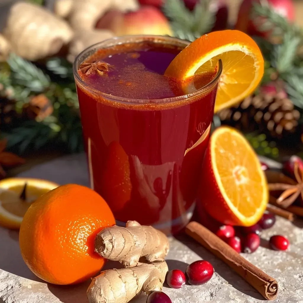 ['A close-up side view of a vibrant Autumn Spiced Mocktail with inclusions of apple slices and spices.', 'A refreshing Autumn Spiced Mocktail featuring a mix of cranberry and orange juices, garnished with apple and spices.', 'A detailed shot of a colorful mocktail showcasing cranberry juice, orange slices, and a cinnamon stick.', 'A delicious Autumn Spiced Mocktail adorned with ginger, cloves, and apple in a glass.']