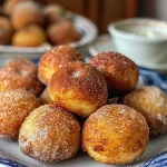 ['Golden-brown Baked Apple Doughnut Balls on a textured surface.', 'Close-up view of warm, fluffy Baked Apple Doughnut Balls dusted with cinnamon.', 'A stack of delicious Baked Apple Doughnut Balls with a slice of apple beside them.', 'Freshly baked doughnut balls filled with apple chunks, arranged attractively.']