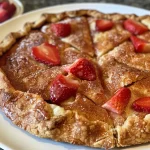 ['Close-up view of a golden-brown sugar cinnamon galette crust.', 'Side profile of a flaky galette crust with brown sugar and cinnamon.', 'Textured surface of a freshly baked brown sugar cinnamon galette crust.', 'Detailed shot showcasing the crispy edges of a galette crust.']