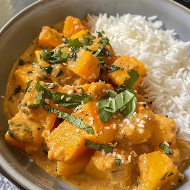 ['A close-up view of a bowl of Butternut Squash Curry with vibrant colors and textures.', 'Side view of a delicious Butternut Squash Curry garnished with green kale and spices.', 'A steaming bowl of Butternut Squash Curry featuring cubed squash, coconut milk, and herbs.', 'An appetizing image of Butternut Squash Curry showing its rich, creamy consistency and colorful ingredients.']