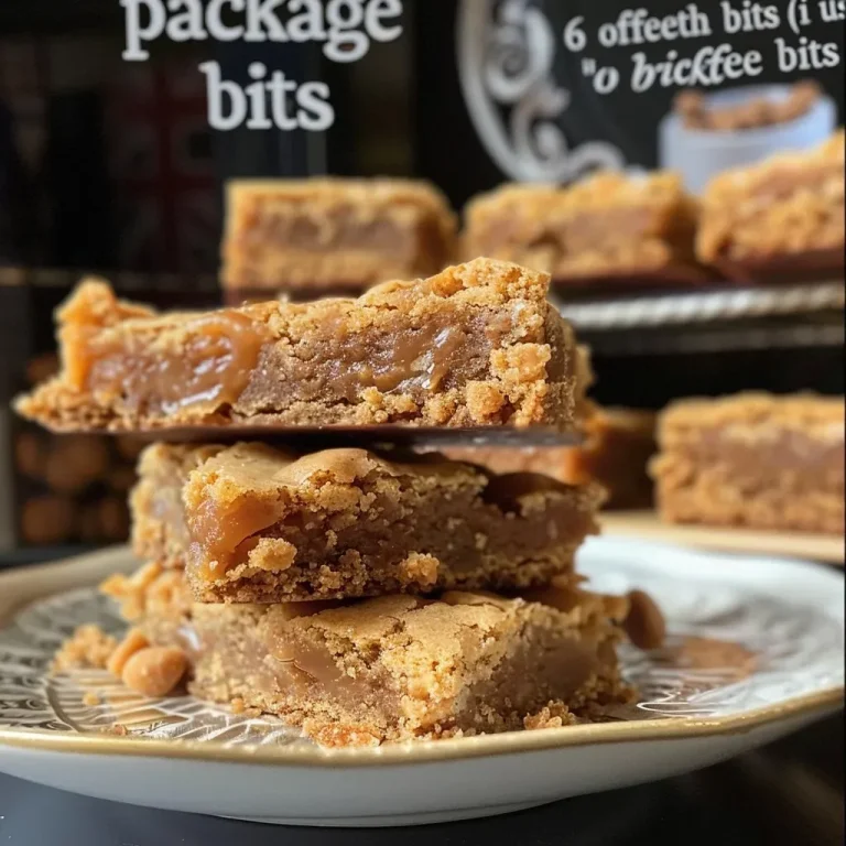 ['Close-up view of delicious butterscotch toffee blondies showing golden brown edges.', 'Side view of freshly baked butterscotch toffee blondies topped with chocolate morsels.', 'Detailed image of moist butterscotch blondies with chunks of toffee, presented on a plate.', 'Tempting side perspective of rich butterscotch toffee blondies, highlighting their soft texture.']