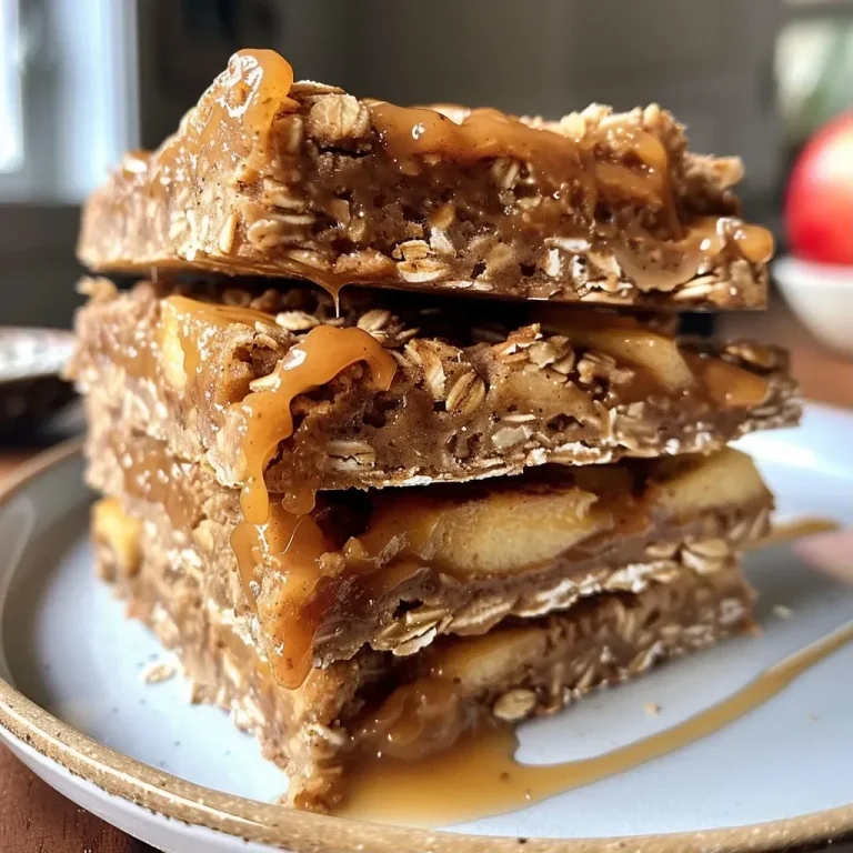 ['Close-up view of a caramel apple protein bar topped with white chocolate chips.', 'Side view of a delicious caramel apple protein bar with chopped apples visible.', 'Juicy caramel apple protein bar featuring a smooth almond butter layer.', 'Protein bar with a flecked surface of cinnamon and white chocolate chips.']