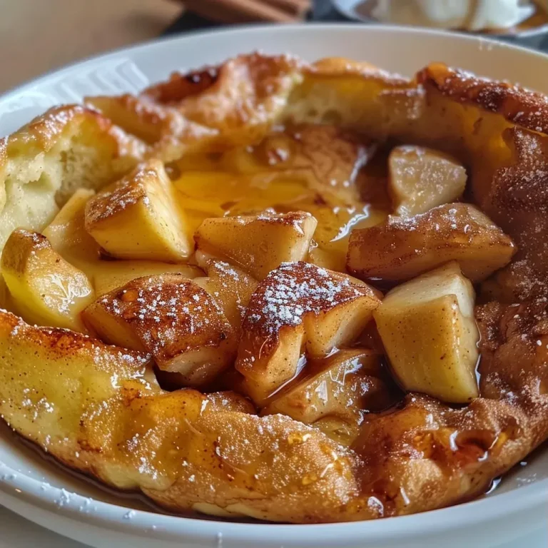 ['Close-up view of a caramelised apple and cinnamon Dutch baby pancake on a plate, garnished with ice cream.', 'Side view of a fluffy Dutch baby topped with caramelized apples and cinnamon, served with maple syrup.', 'Display of a golden-brown Dutch baby, featuring juicy apple wedges, with a scoop of vanilla ice cream on top.', 'Rustic presentation of a caramelised apple Dutch baby, showcasing its fluffy texture and sweet apple topping.']