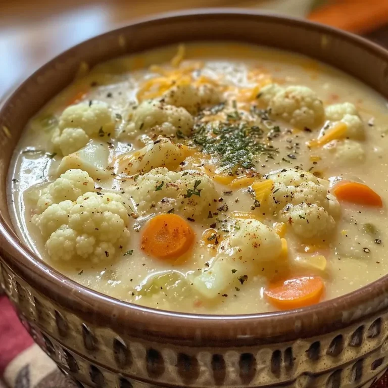 ['A close-up photo of creamy cauliflower soup in a bowl with a sprinkle of cheese on top.', 'Side view of a bowl of cauliflower soup, showcasing its smooth texture and garnishes.', 'Delicious cauliflower soup in a white bowl, adorned with shredded cheese and herbs.', 'Rich, velvety cauliflower soup captured from the side, highlighting its inviting color and creamy consistency.']