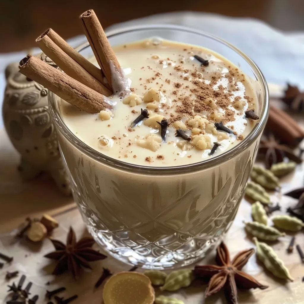 ['Close-up view of a glass of Chai Concentrate with spices sprinkled around it.', 'Side view of a creamy Chai Concentrate featuring a rich brown color and various spices.', 'Delicious Chai Concentrate in a clear glass, highlighting its thick consistency and spices.', 'Detailed side shot of Chai Concentrate showcasing its texture and vibrant color.']