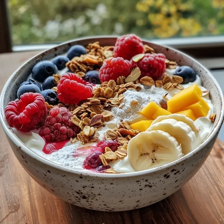 ['Close-up view of a cheesecake yogurt bowl filled with fruit and granola.', 'Side view of a vibrant cheesecake yogurt bowl topped with frozen berries and nuts.', 'Detailed shot of a creamy cheesecake yogurt bowl with colorful ingredients.', 'Rich cheesecake yogurt bowl displaying layers of fruit and toppings.']