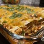 ['Close-up view of a cheesy chicken tortilla bake with melted cheese and chicken pieces.', 'Side perspective of a cheesy chicken tortilla bake showcasing layers of tortillas and toppings.', 'Succulent cheesy chicken tortilla bake displayed with vibrant salsa and cilantro garnish.', 'Mouthwatering cheesy chicken tortilla bake with bubbling cheese and cooked chicken visible.']
