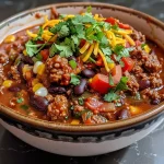 ['Close-up view of a bowl of Chorizo Chili, showcasing vibrant ingredients.', 'Side perspective of a hearty Chorizo Chili in a bowl with toppings.', 'Detailed image of Chorizo Chili, highlighting beans, chorizo, and fresh garnishes.', 'Delicious Chorizo Chili with visible chunks of meat and colorful vegetables.']