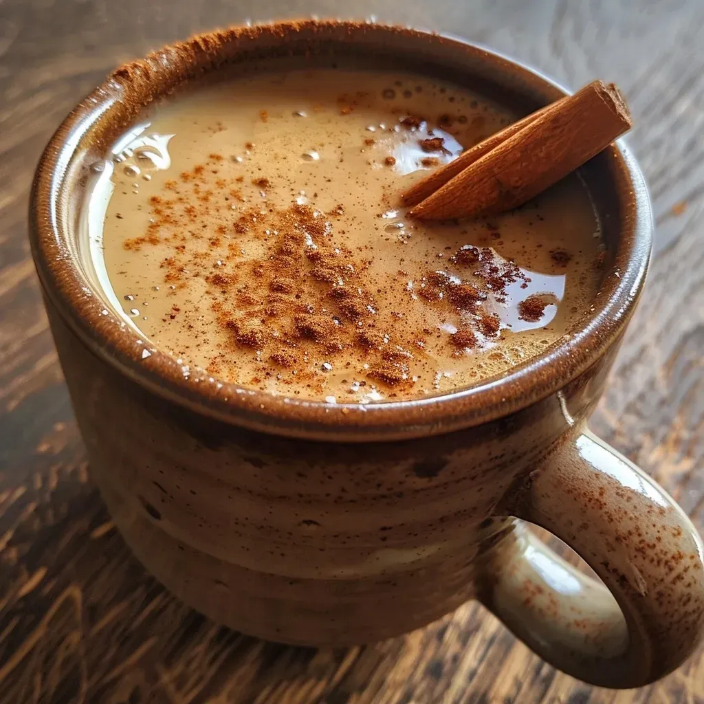 ['A close-up of a steaming cup of cinnamon coffee with cinnamon sticks beside it.', 'A side view of a vibrant cup filled with aromatic cinnamon coffee, showing rich textures.', 'A detailed shot of a cinnamon coffee drink, featuring ground cinnamon sprinkled on top.', 'A close perspective of a mug of cinnamon coffee, highlighting cinnamon sticks and sugar crystals.']