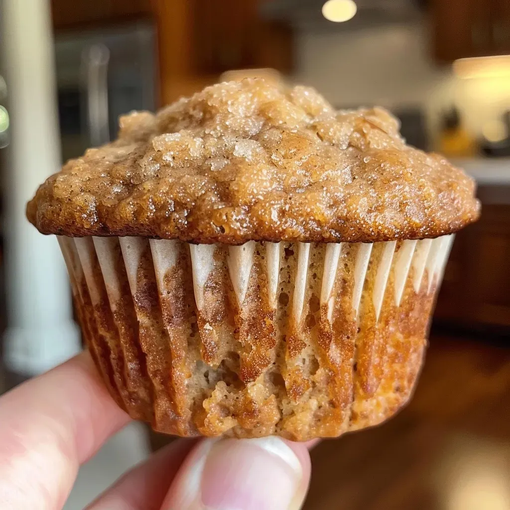 Close-up view of freshly baked Cinnamon Maple Morning Muffins with a golden-brown crust.